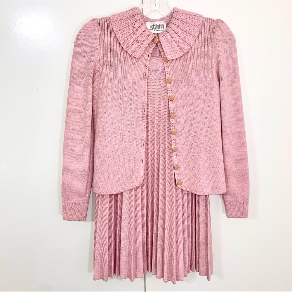St. John by Marie Gray vintage pink pleated skirt set